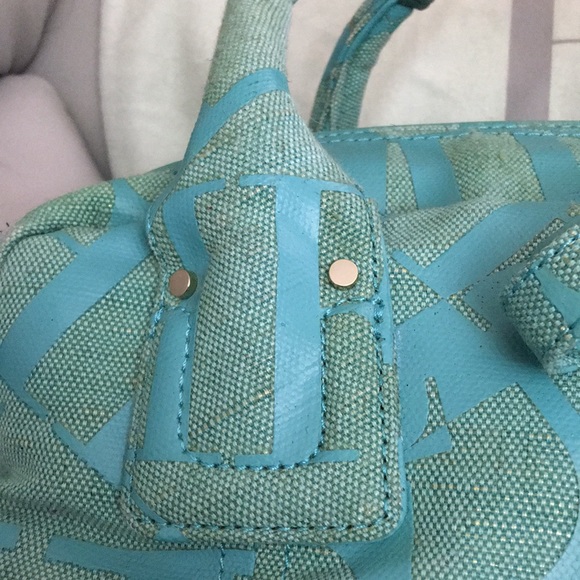 FERRE Milano light green/turquoise canvas 2-way bowling bag. NWOT - Picture 4 of 8